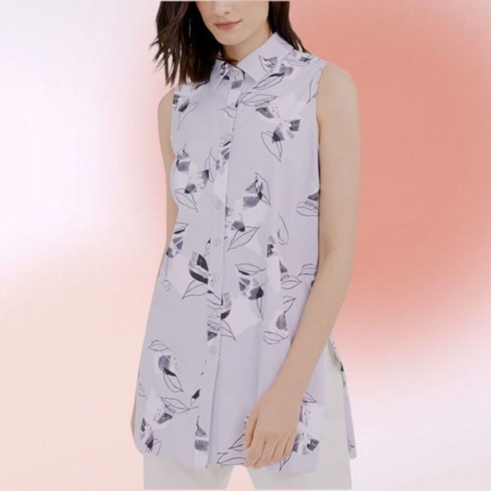 Alfani Sleeveless Pink Leaf Pattern Tunic S